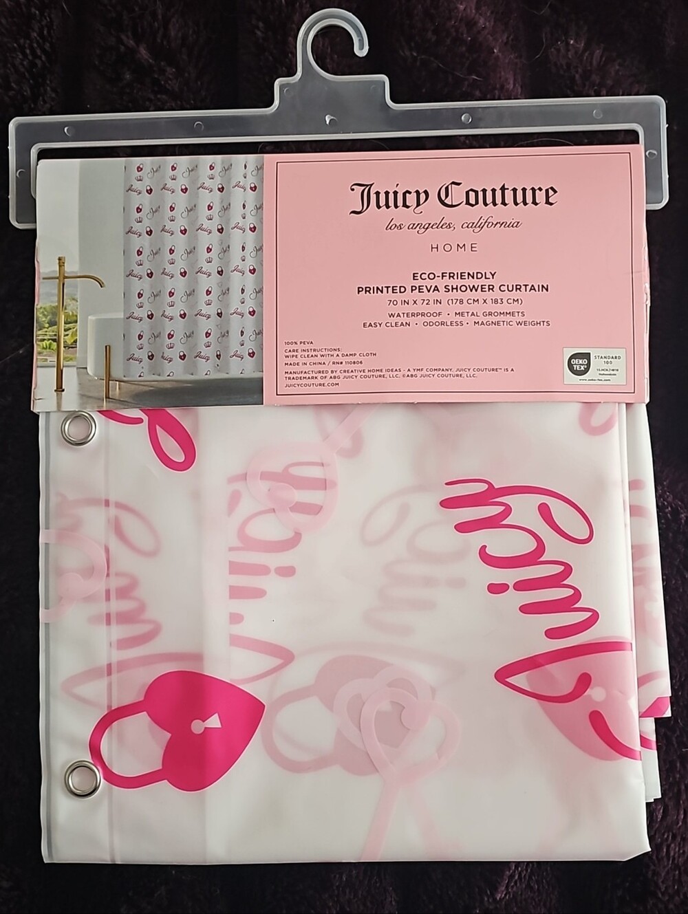 Juicy Couture Pink Logo Printed Shower Curtain